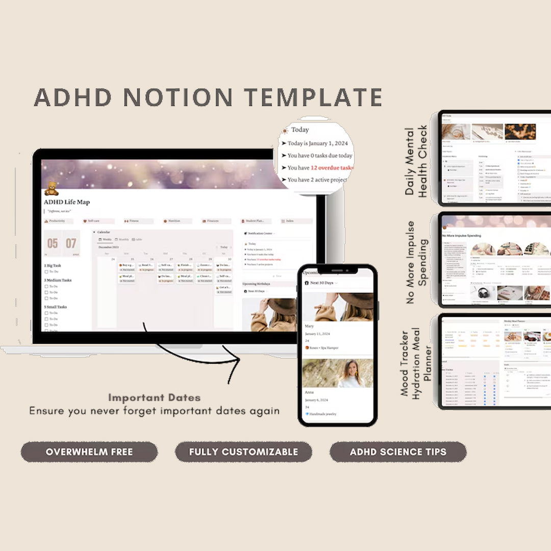 The ADHD Daily Survival Toolbox, Todo Lists, Organization Hacks, Declutter Challenges & Habit Trackers for Adhd Adults & Adhd Teens