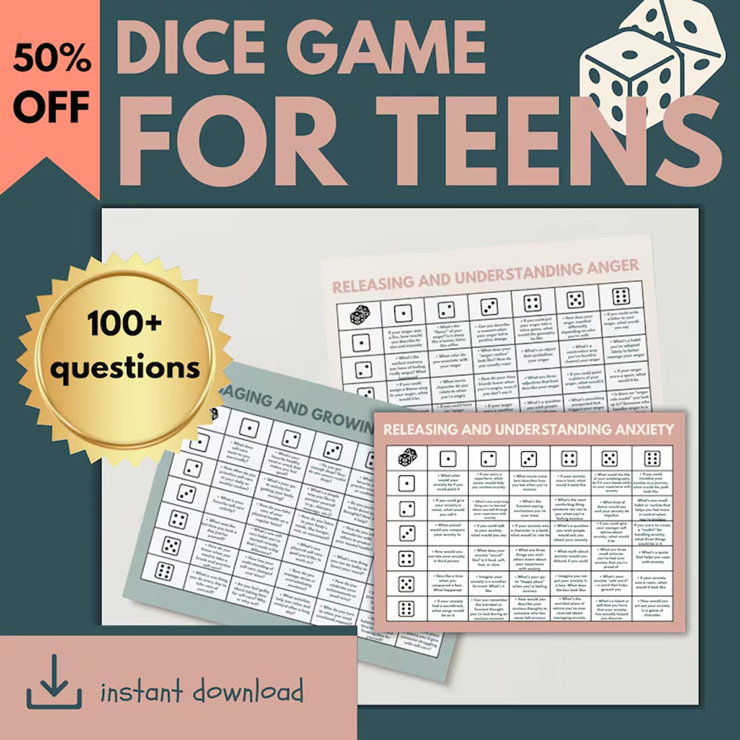 School Counseling Dice Game for Teens & Tweens Group Therapy, Coping Skill Exploration Therapy Questions for Anxiety, Depression and More