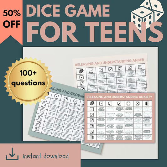 School Counseling Dice Game for Teens & Tweens Group Therapy, Coping Skill Exploration Therapy Questions for Anxiety, Depression and More