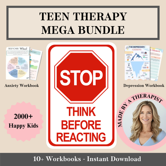 Teen Therapy Mega Bundle, Therapy Workbook, Therapist Journal Anxiety, Psychology Kids Mental Health, Coping Skills