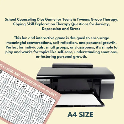 School Counseling Dice Game for Teens & Tweens Group Therapy, Coping Skill Exploration Therapy Questions for Anxiety, Depression and More