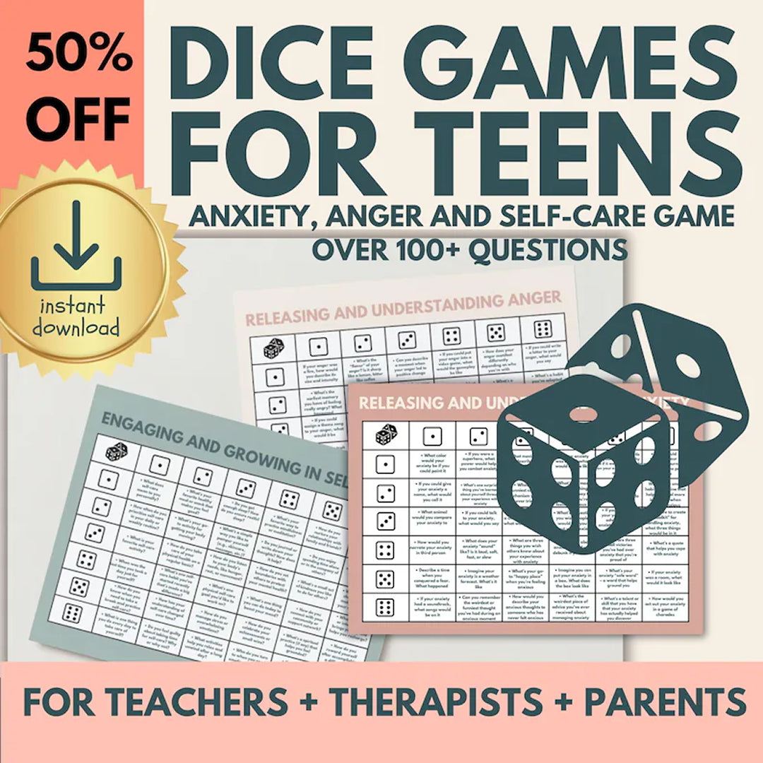 School Counseling Dice Game for Teens & Tweens Group Therapy, Coping Skill Exploration Therapy Questions for Anxiety, Depression and More