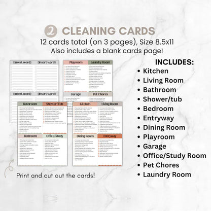 ADHD Cleaning Checklist Bundle, Cleaning Planner, Chore Chart, Deep Cleaning Cards, Cleaning Schedule, Family Chore Chart Planner