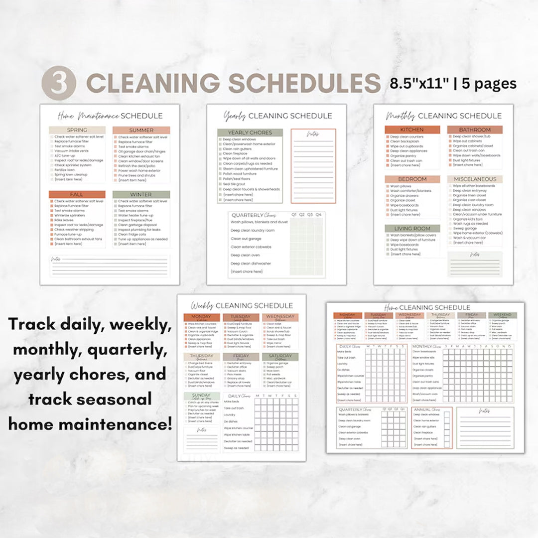 ADHD Cleaning Checklist Bundle, Cleaning Planner, Chore Chart, Deep Cleaning Cards, Cleaning Schedule, Family Chore Chart Planner