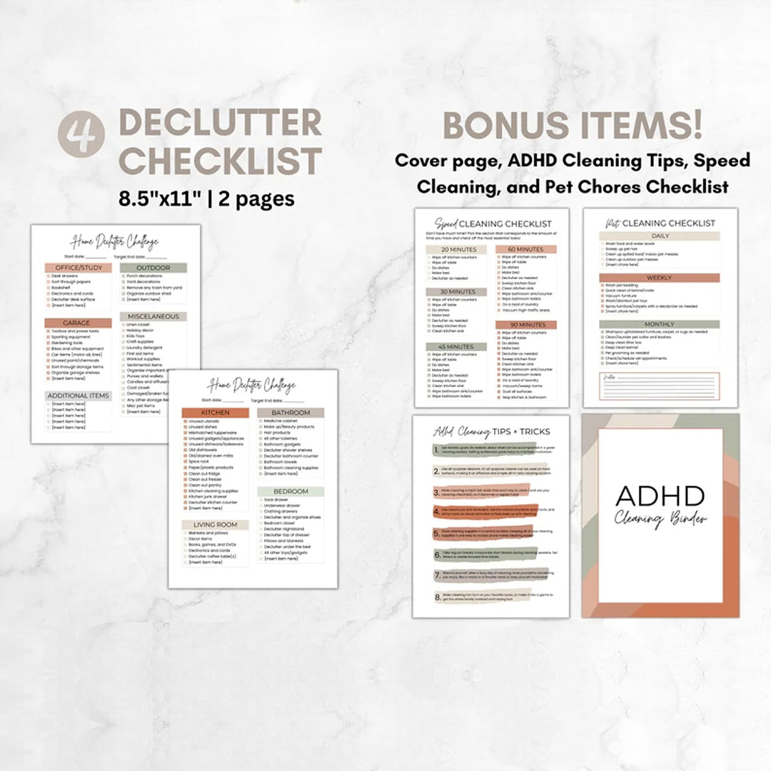 ADHD Cleaning Checklist Bundle, Cleaning Planner, Chore Chart, Deep Cleaning Cards, Cleaning Schedule, Family Chore Chart Planner