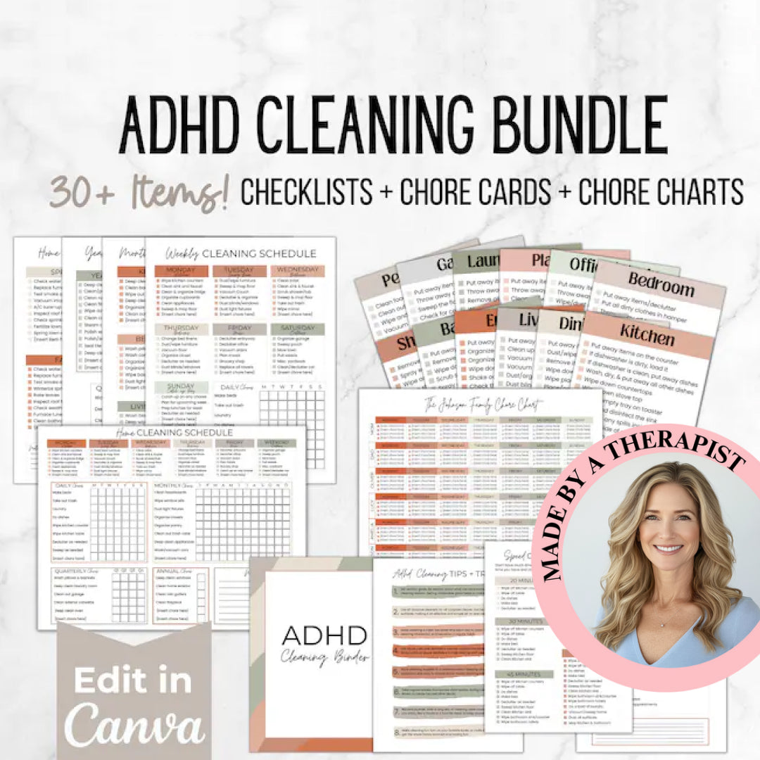 ADHD Cleaning Checklist Bundle, Cleaning Planner, Chore Chart, Deep Cleaning Cards, Cleaning Schedule, Family Chore Chart Planner