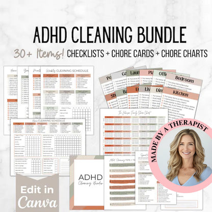 ADHD Cleaning Checklist Bundle, Cleaning Planner, Chore Chart, Deep Cleaning Cards, Cleaning Schedule, Family Chore Chart Planner