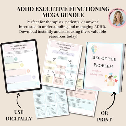 ADHD Executive Functioning Bundle, 280+ ADHD Worksheets, Instant Download