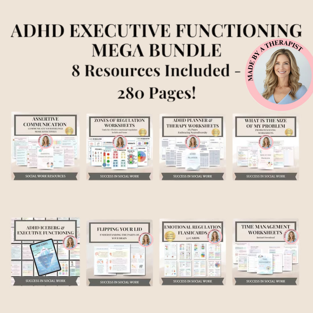 ADHD Executive Functioning Bundle, 280+ ADHD Worksheets, Instant Download