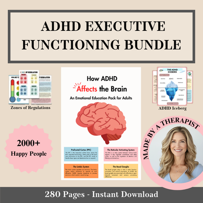 ADHD Executive Functioning Bundle, 280+ ADHD Worksheets, Instant Download