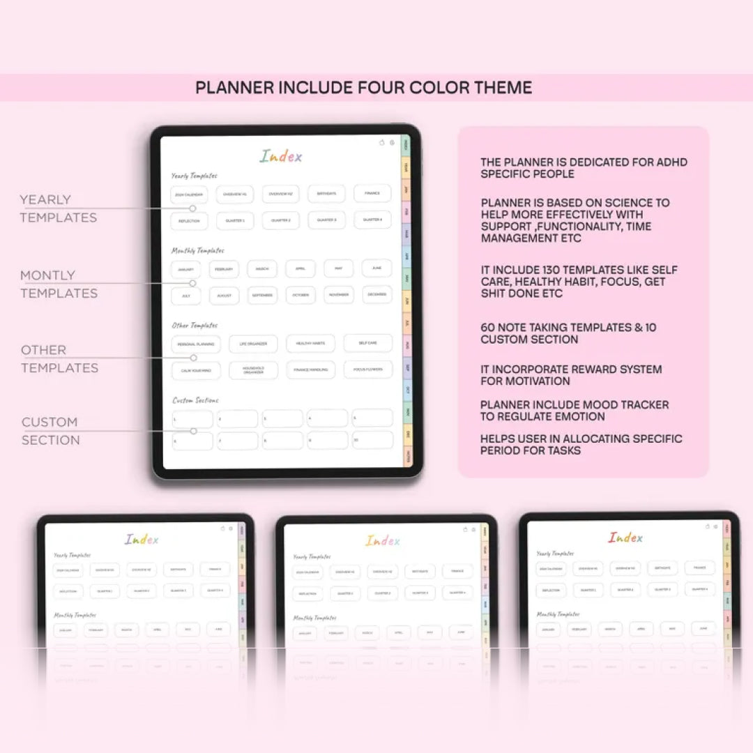 ADHD Digital Planner for iPad, Goodnotes + Android, Self Care & Habit Tracker, Science-based Planner