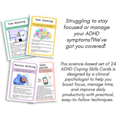 ADHD coping skills cards, ADHD therapy tools, ADHD bundle, adhd for adults, adhd for teens, adhd resources, adhd visual aids adhd worksheets