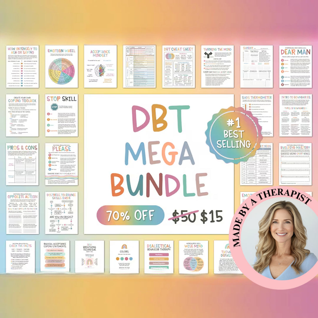 DBT Mega Bundle, Including DBT Skills, Therapy Tools and Worksheets, Mental Health Printables, Cards, Instant Download